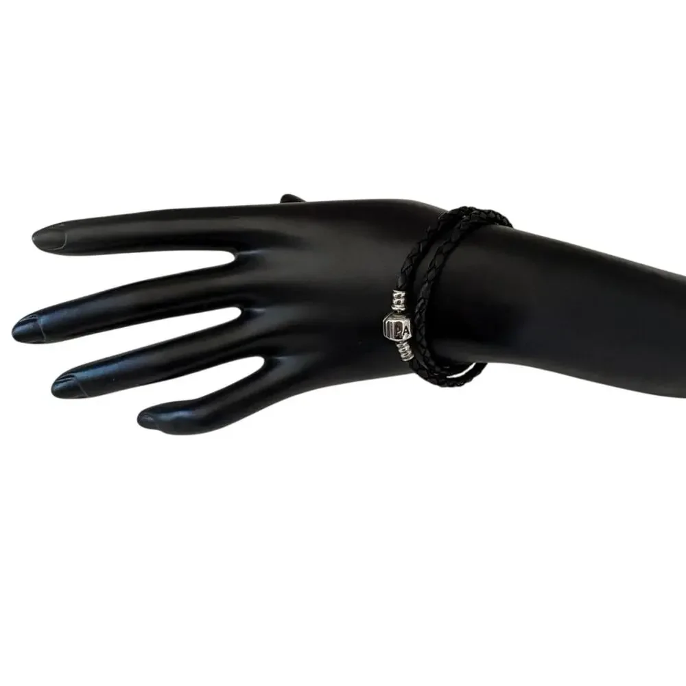 Pandora Moments Double Black  Leather and Silver Bracelet, 6 1/4